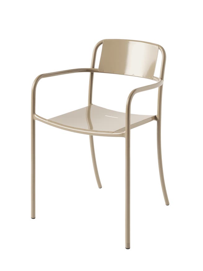 Fauteuil PATIO en acier inoxydable de Tolix, Beige gris Fauteuil PATIO en acier inoxydable de Tolix, Beige gris
