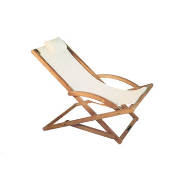 Transat BEACHER de Royal Botania, Avec appui-tête, Batyline, Blanc