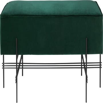 Pouf rectangulaire TS de Gubi, Base noire, Tissu Velluto, Vert