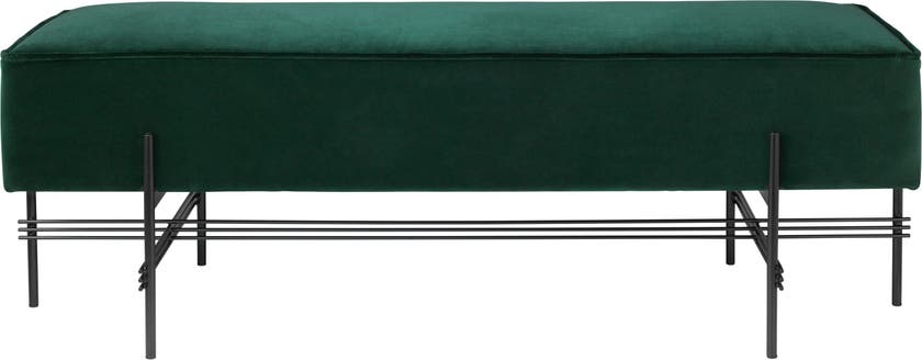 Pouf rectangulaire TS de Gubi, Base noire, Tissu Velluto, Vert Pouf rectangulaire TS de Gubi, Base noire, Tissu Velluto, Vert