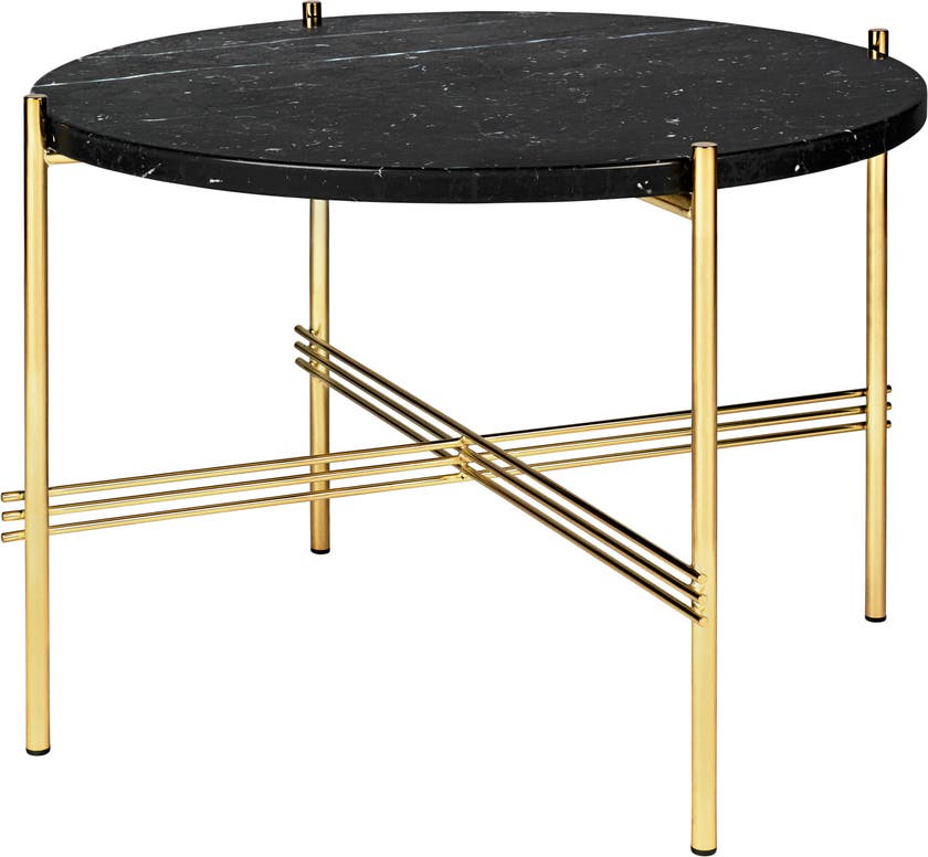 Table basse TS de Gubi, Pieds en laiton, Ø55, Marbre noir Table basse TS de Gubi, Pieds en laiton, Ø55, Marbre noir
