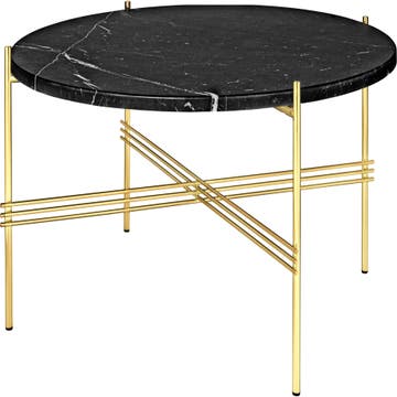 Table basse TS de Gubi, Pieds en laiton, Ø80, Marbre noir