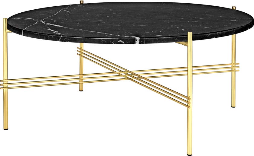 Table basse TS de Gubi, Pieds en laiton, Ø80, Marbre noir Table basse TS de Gubi, Pieds en laiton, Ø80, Marbre noir