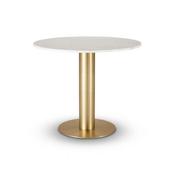 TABLE HAUTE TUBE D.90 CM DE TOM DIXON, BLANC ET LAITON