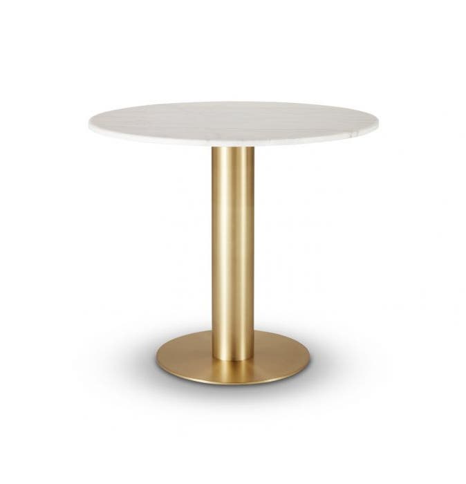 TABLE HAUTE TUBE D.90 CM DE TOM DIXON, BLANC ET LAITON
