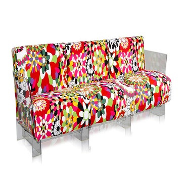 Canapé 3 places POP MISSONI de Kartell, structure transparente, Vevey tons rouges 