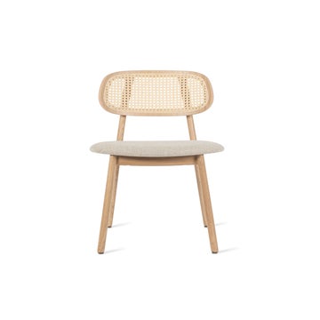 Chaise TITUS, Structure en chêne naturel verni, Assise garnie Tissu beige (Lime white bouclé)