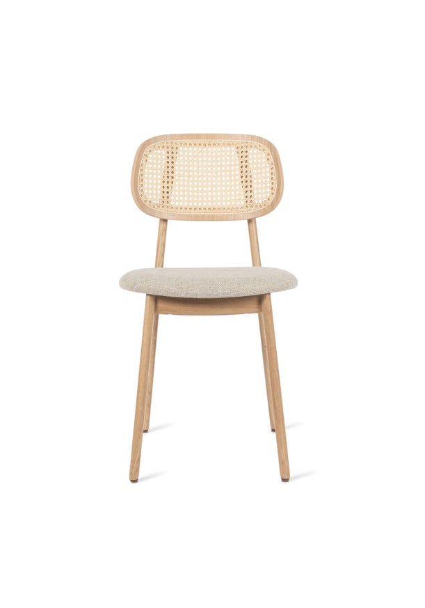 Chaise TITUS de Vincent Sheppard, Assise tissu Lime white bouclé sur structure en chêne naturel verni Chaise TITUS de Vincent Sheppard, Assise tissu Lime white bouclé sur structure en chêne naturel verni