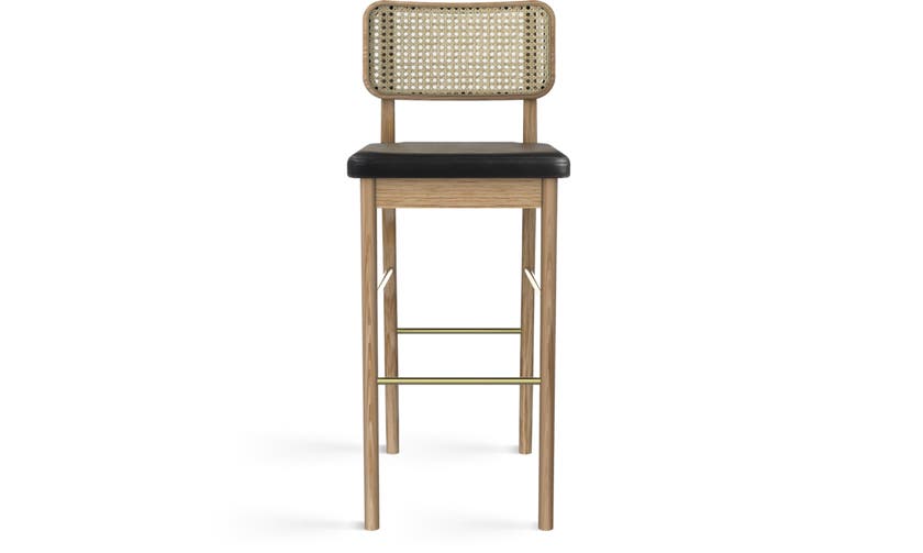 Tabouret haut CANNAGE de Red Edition, Finition chêne naturel, Cuir noir Tabouret haut CANNAGE de Red Edition, Finition chêne naturel, Cuir noir