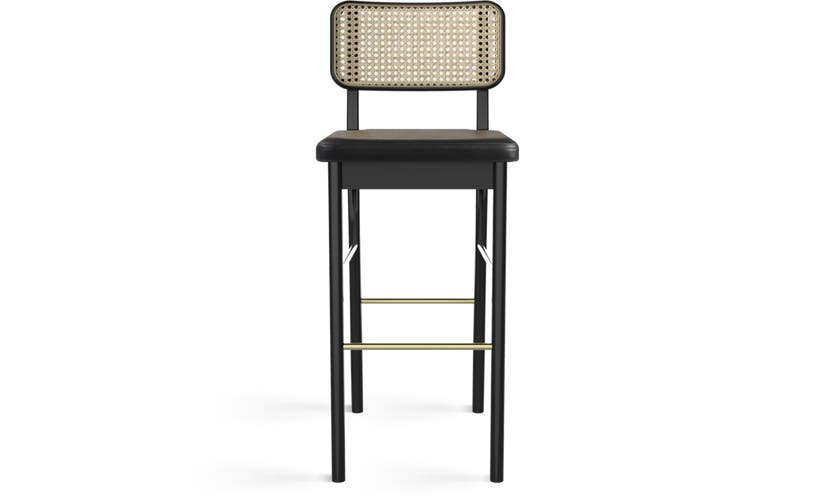 Tabouret haut CANNAGE de Red Edition, Finition chêne noir, Cuir noir Tabouret haut CANNAGE de Red Edition, Finition chêne noir, Cuir noir