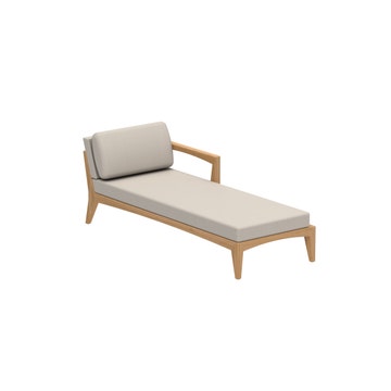 Lit en teck avec accoudoir à gauche ZENHIT de Royal Botania, Coussins natural grey dot