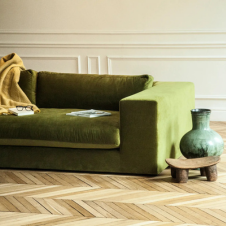 Canapé Bellechasse 4 places en velours brut Moss, structure en 2 parties